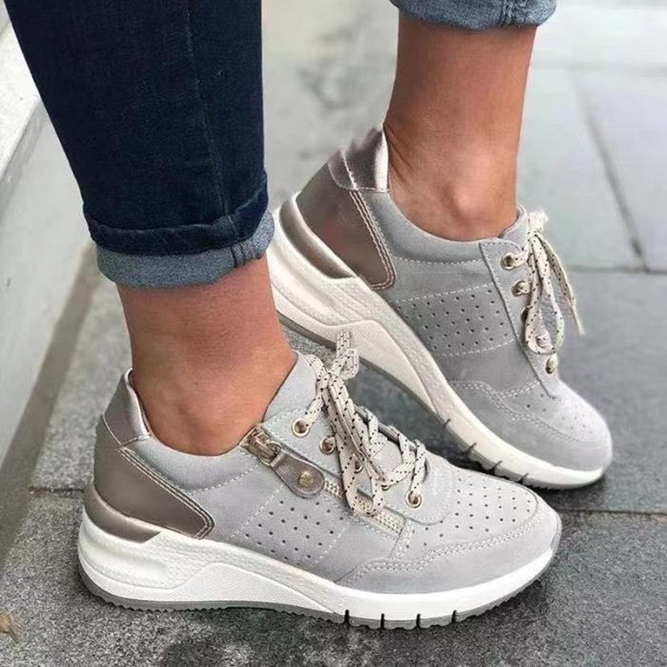 Fashion Lace-up Sneakers Women Cozy Tinck-soled Sports Shoes - cas7m