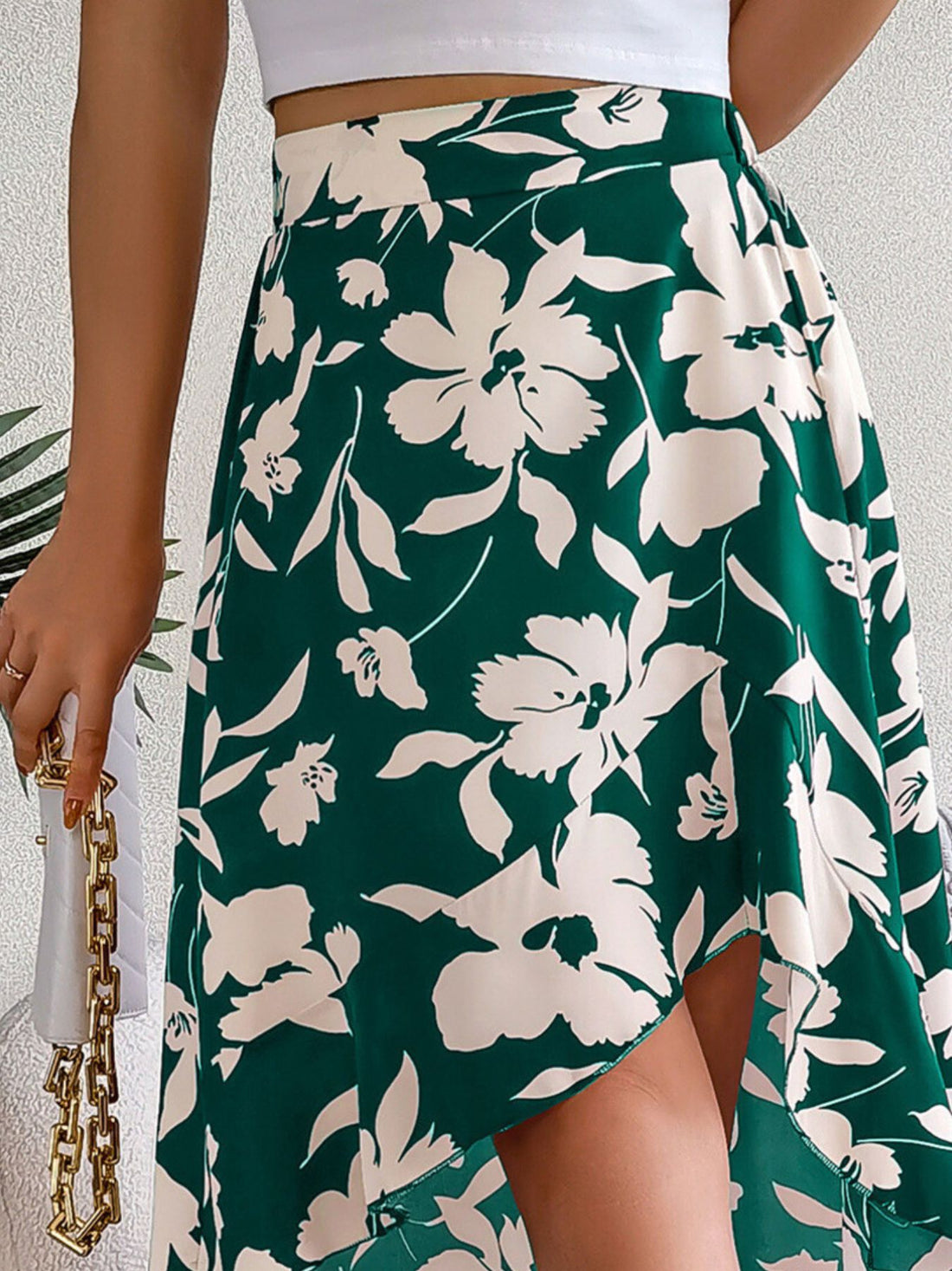 Floral Print Ruffle Hem Asymmetrical Skirt - cas7m