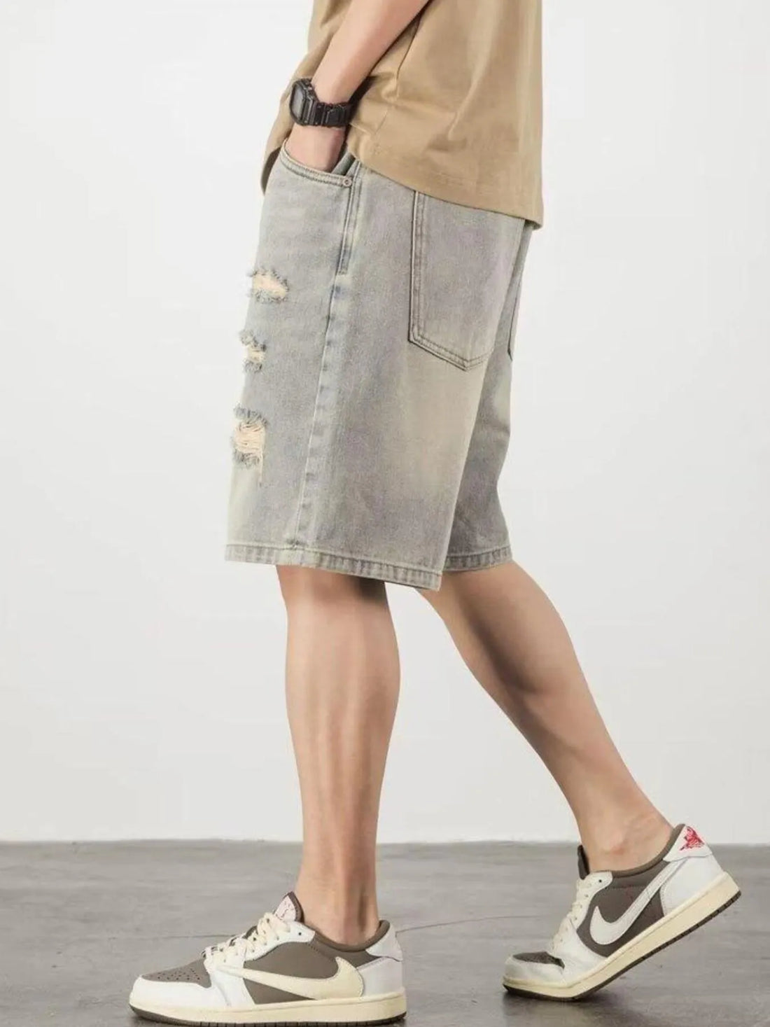 Men's Full Size Distressed Denim Shorts Plus Size - cas7m
