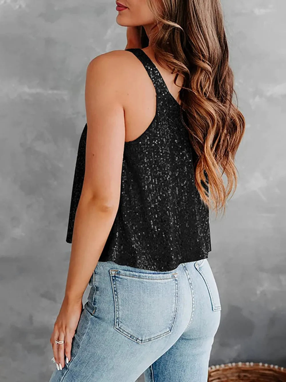 Sequin Scoop Neck Tank - cas7m