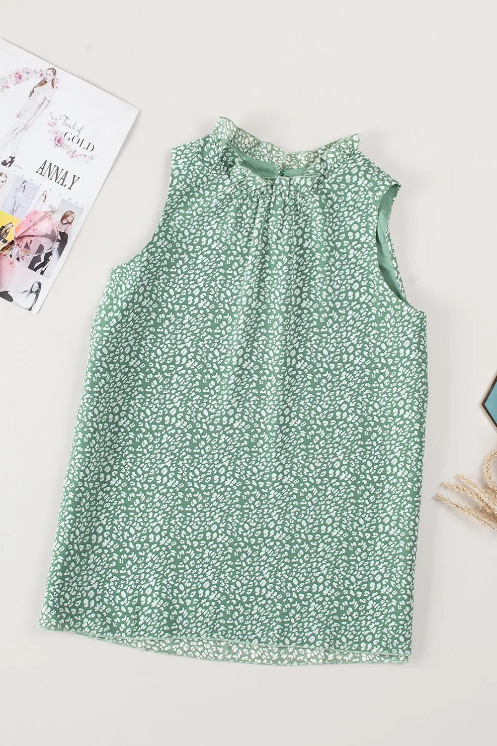 Frill Printed Round Neck Tank - cas7m