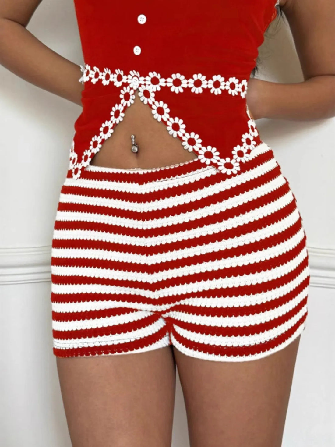 Striped High Waist Knit Shorts - cas7m
