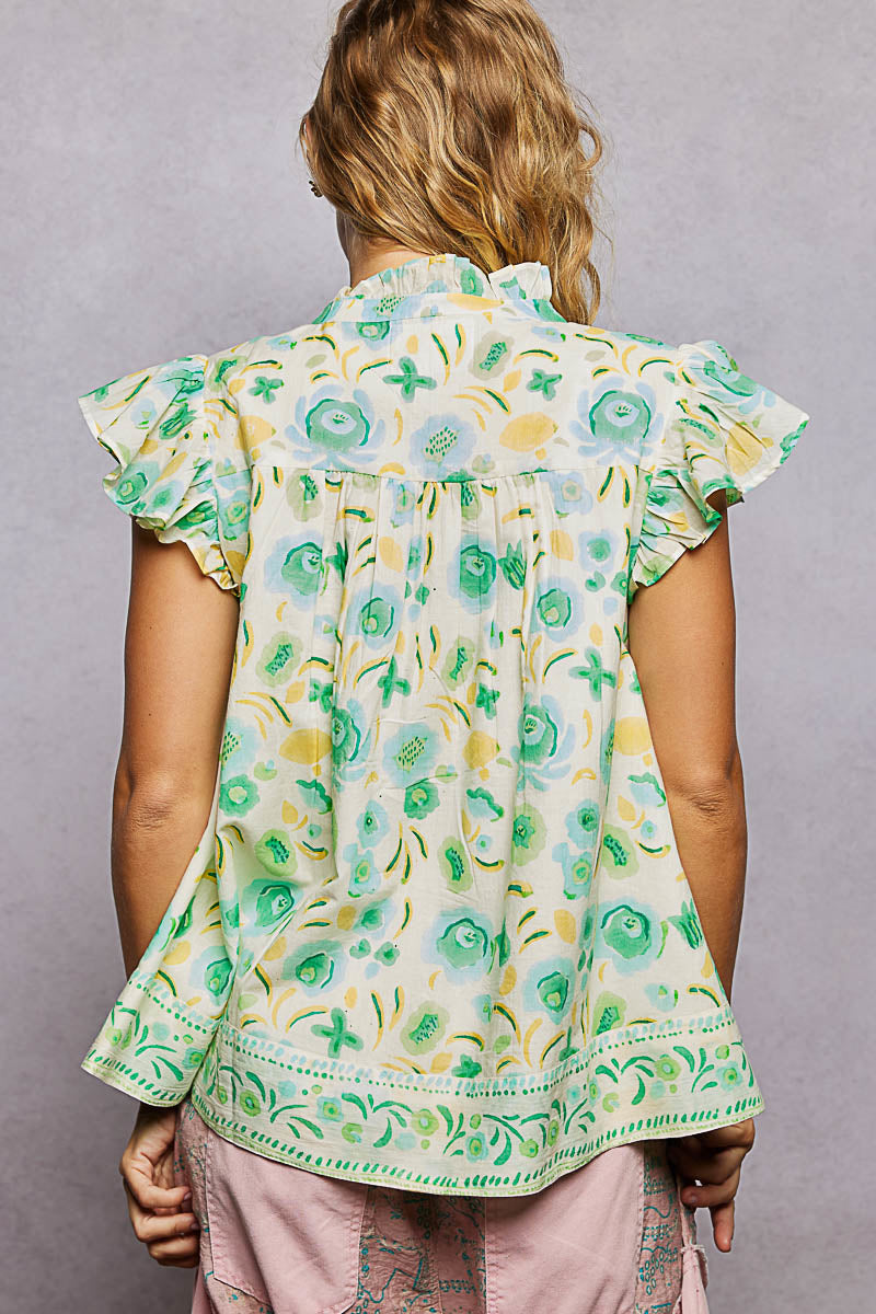 POL Tassel Tied Floral Flutter Sleeve Blouse - cas7m