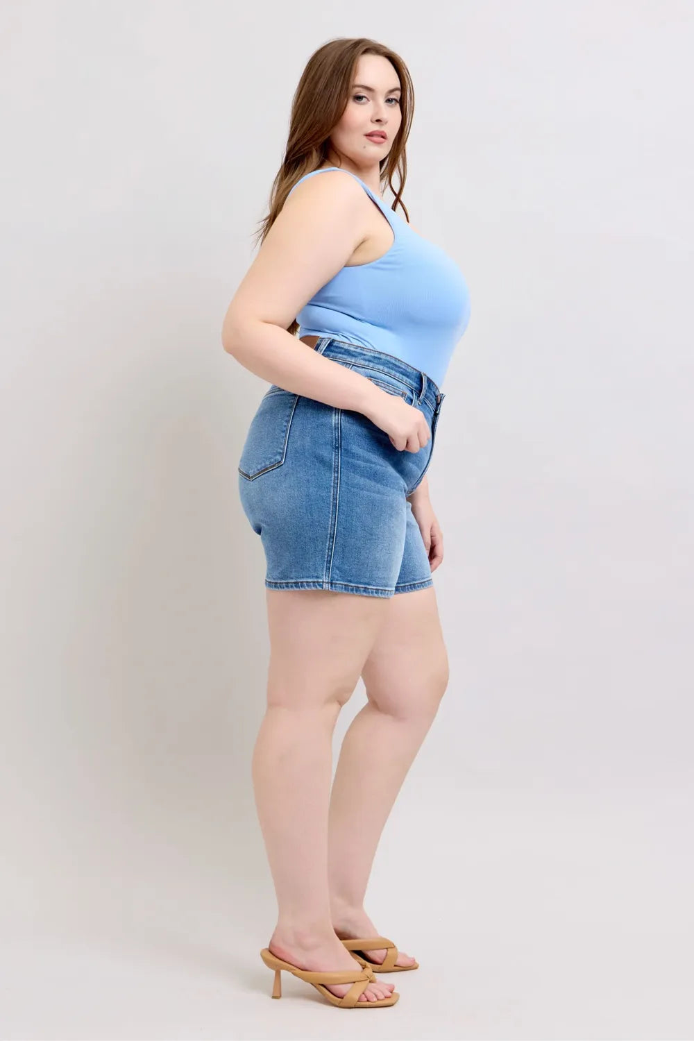 Judy Blue Full Size 2 Button Denim Shorts with Pockets Plus Size - cas7m