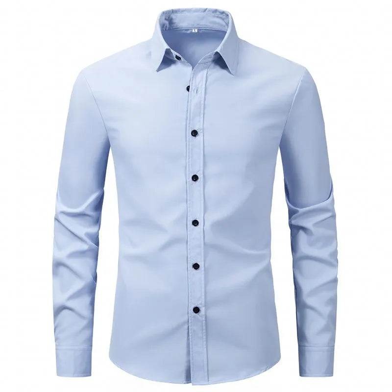 Men's Plus Size Button Up Long Sleeve Shirt - cas7m