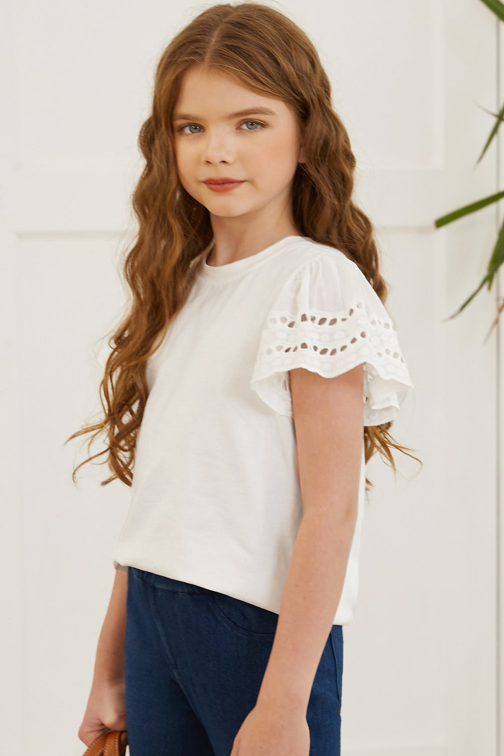 Round Neck Flutter Sleeve T-Shirt - cas7m