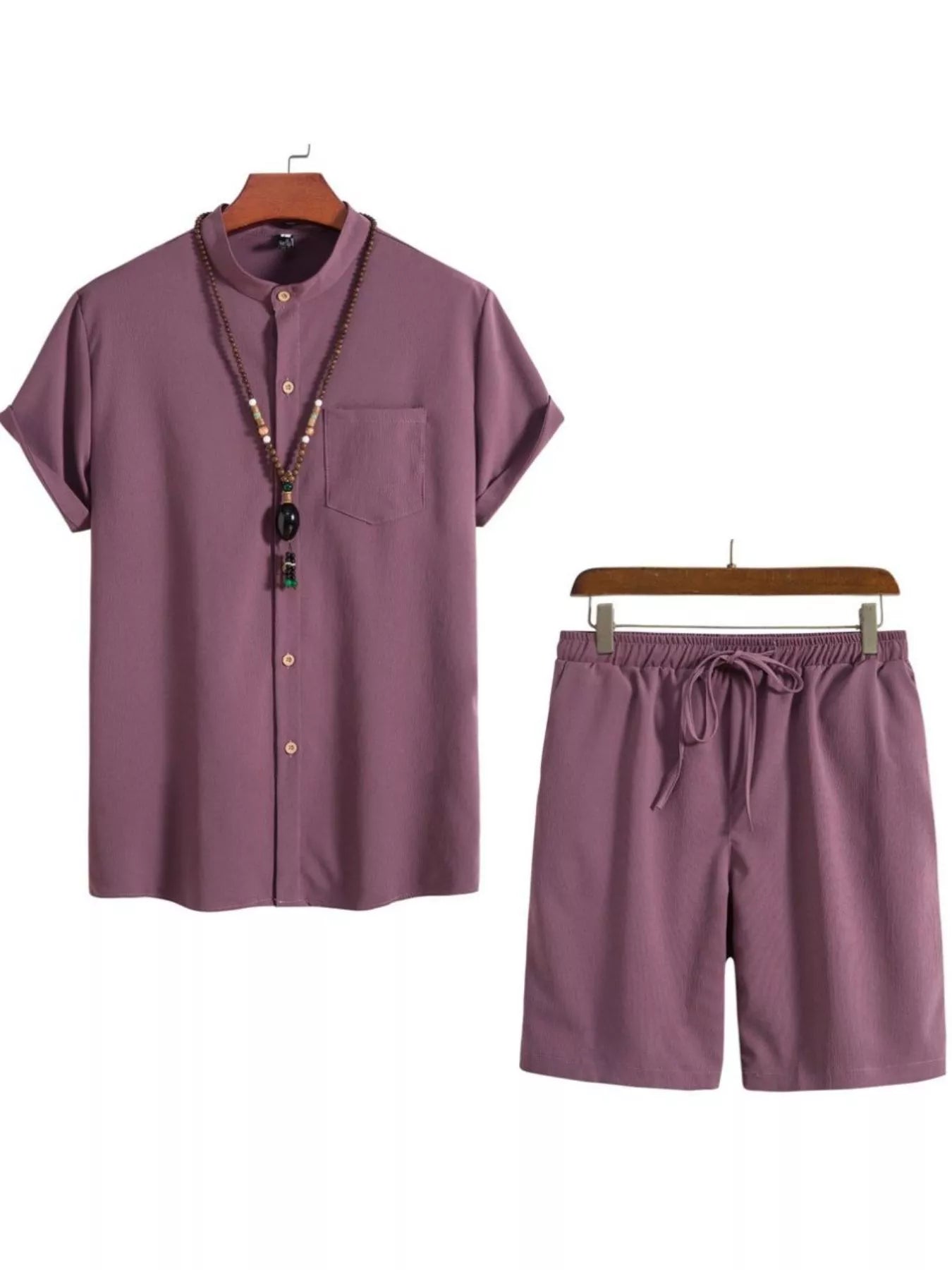 Men's Plus Size Casual Short Sleeve Shirt and Shorts Set - cas7m