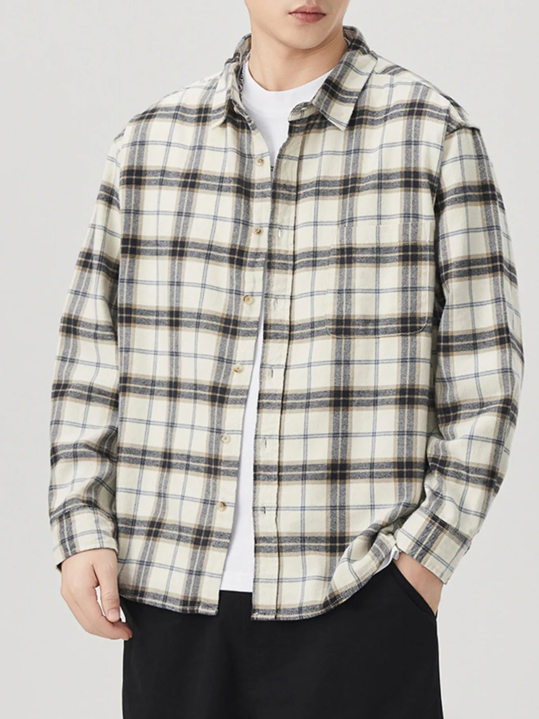 Men's Plus Size Plaid Button Up Long Sleeve Shirt - cas7m