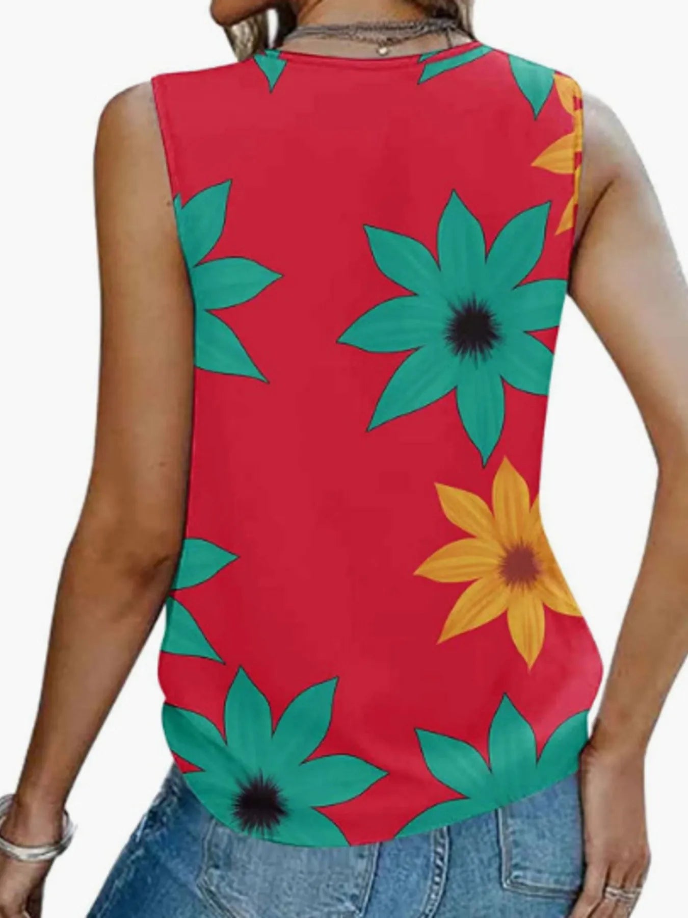 Printed V-Neck Tank - cas7m