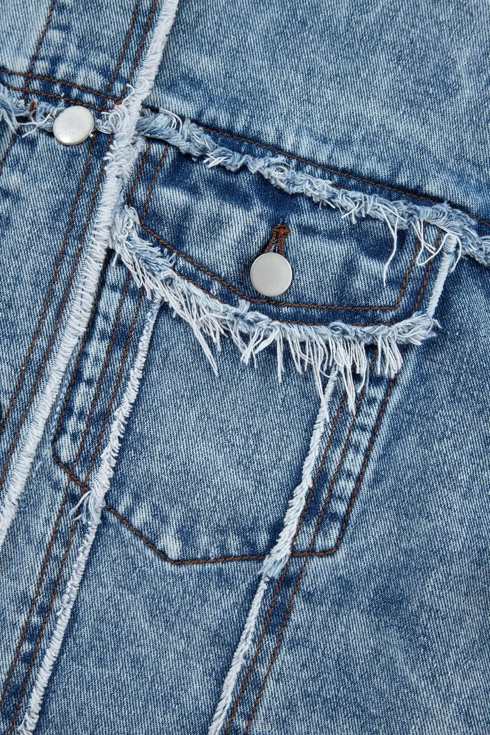 Raw Hem Drawstring Plaid Denim Jacket - cas7m