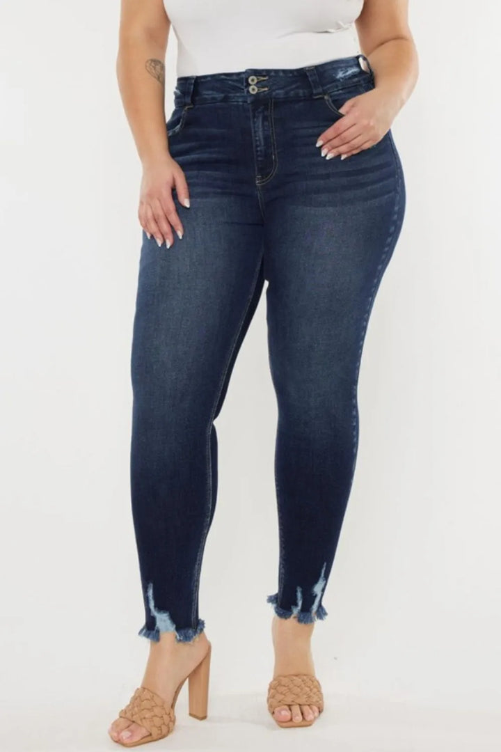Kancan Full Size Cat's Whiskers Raw Hem High Waist Jeans - cas7m