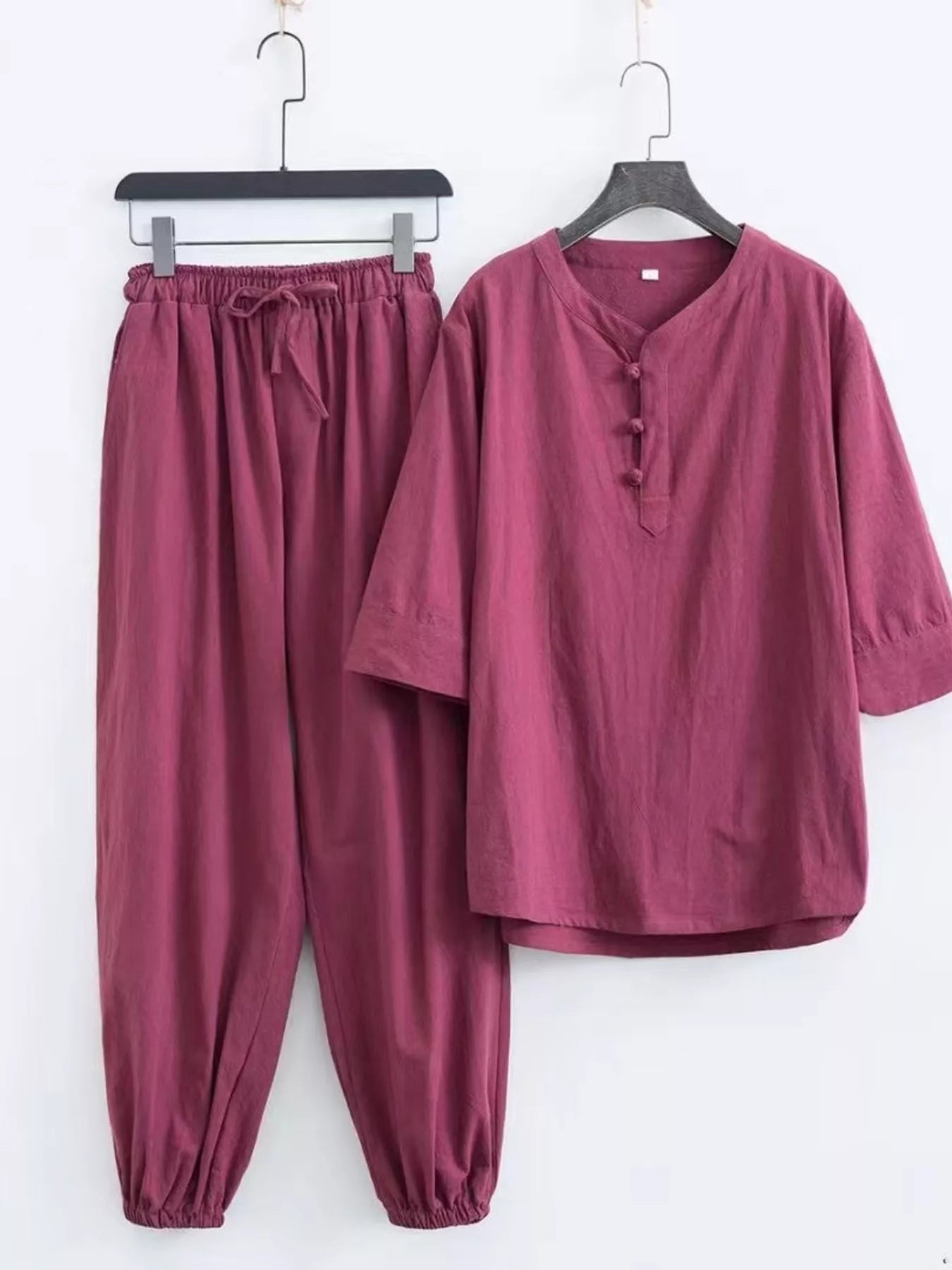 Men's Plus Size Chinese Style Top and Pants Set - cas7m