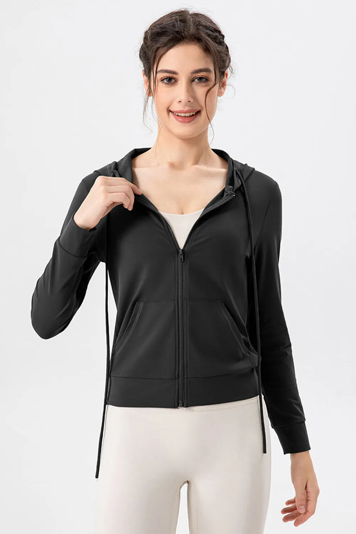 Drawstring Zip Up Hooded Active Outerwear - cas7m