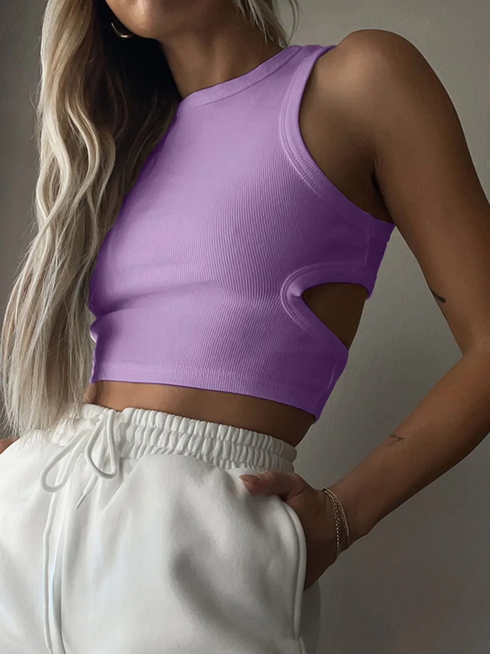 Cutout Round Neck Tank - cas7m