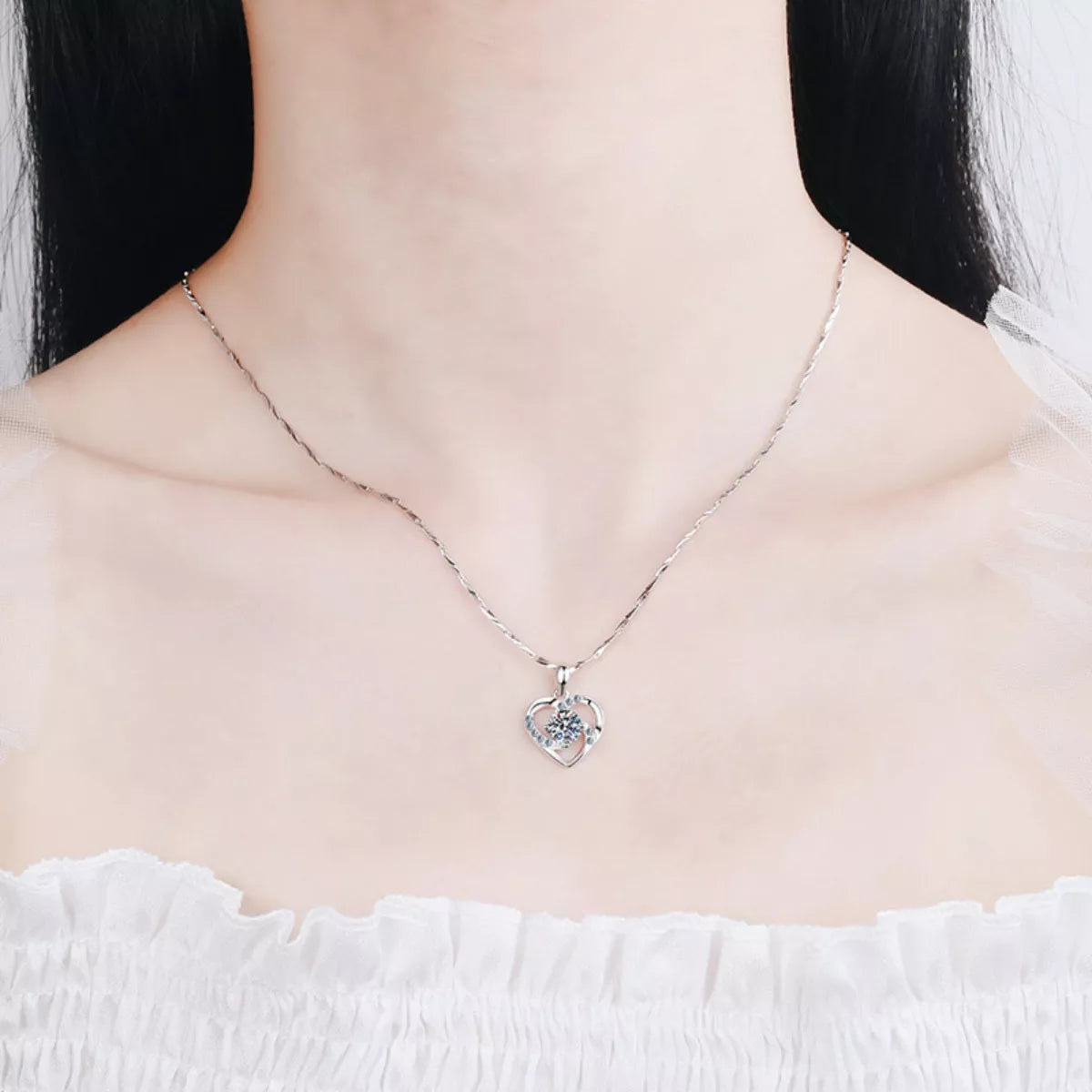 925 Sterling Silver Zircon Heart Necklace - cas7m