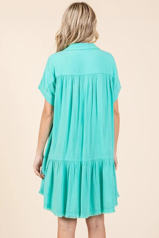 Mittoshop Linen Blend Button Down Shirt Mini Dress - cas7m
