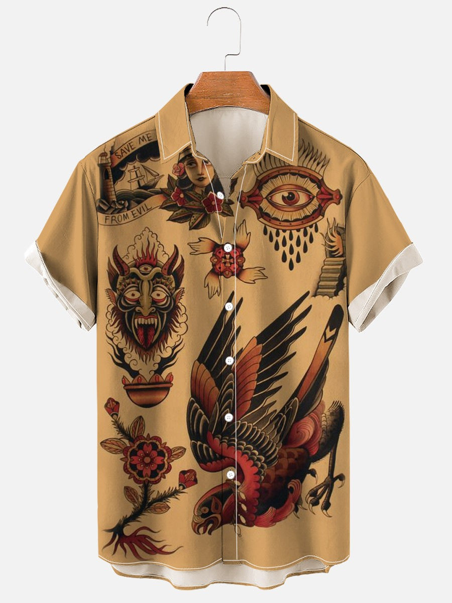 Men's Large Size 3D Digital Printed Short Sleeve Shirt - cas7m