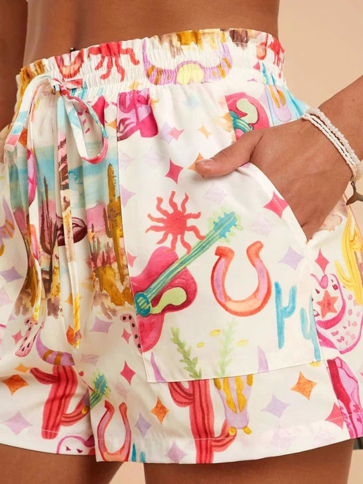 Drawstring Printed Shorts - cas7m