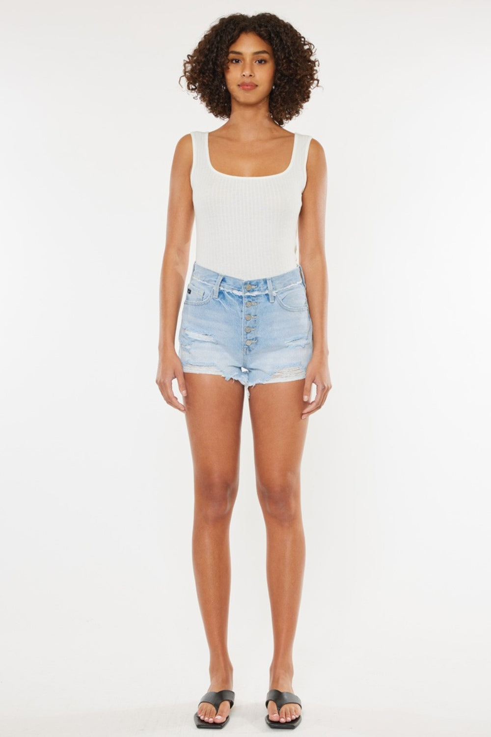 Kancan Distressed Button Fly Denim Shorts - cas7m