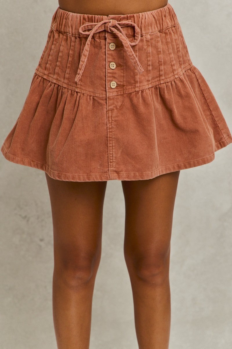 SO ME Mineral Wash Pintucked Corduroy Mini Flared Skirt - cas7m