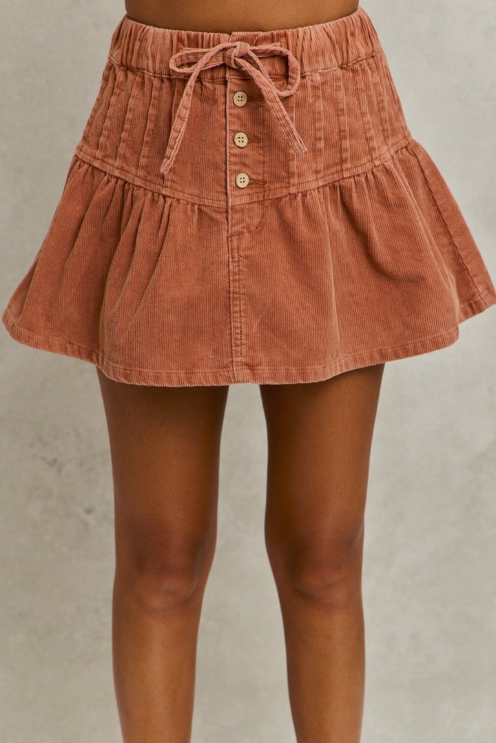 SO ME Mineral Wash Pintucked Corduroy Mini Flared Skirt - cas7m