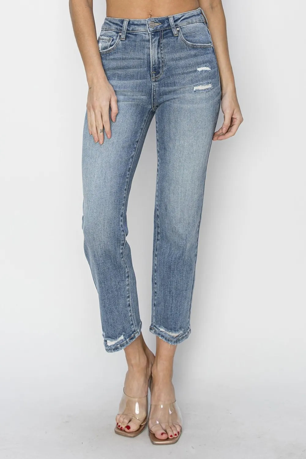RISEN Full Size High Waist Distressed Cropped Jeans - cas7m