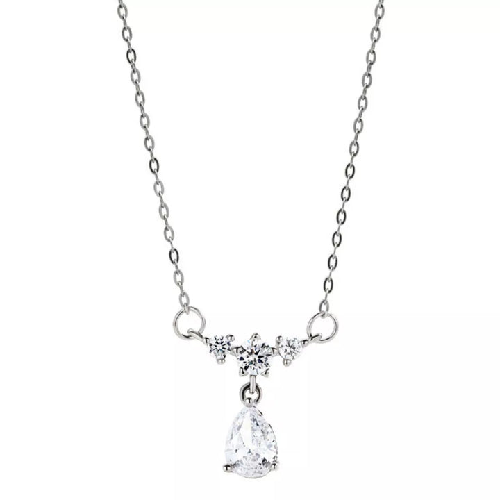 925 Sterling Silver Zircon Teardrop Necklace - cas7m