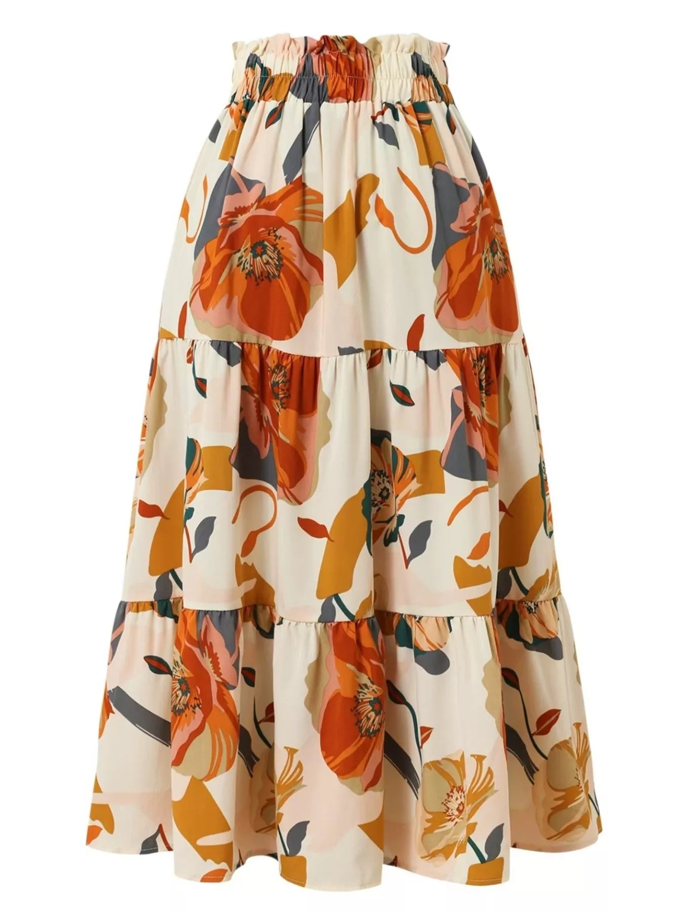 Full Size Floral Print Tiered Ruffle Midi Skirt Plus Size - cas7m