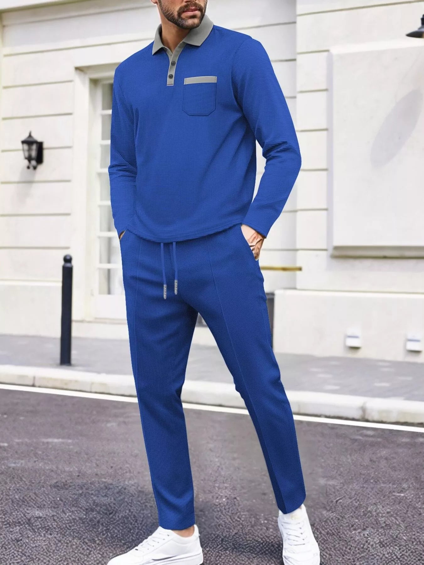 Men's Full Size Long Sleeve Top and Pants Set Plus Size - cas7m