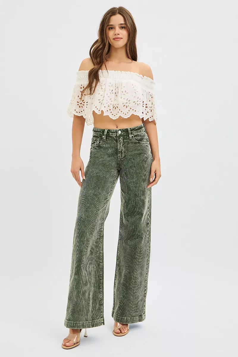 RISEN Full Size High Rise Wide Leg Corduroy Jeans Plus Size - cas7m