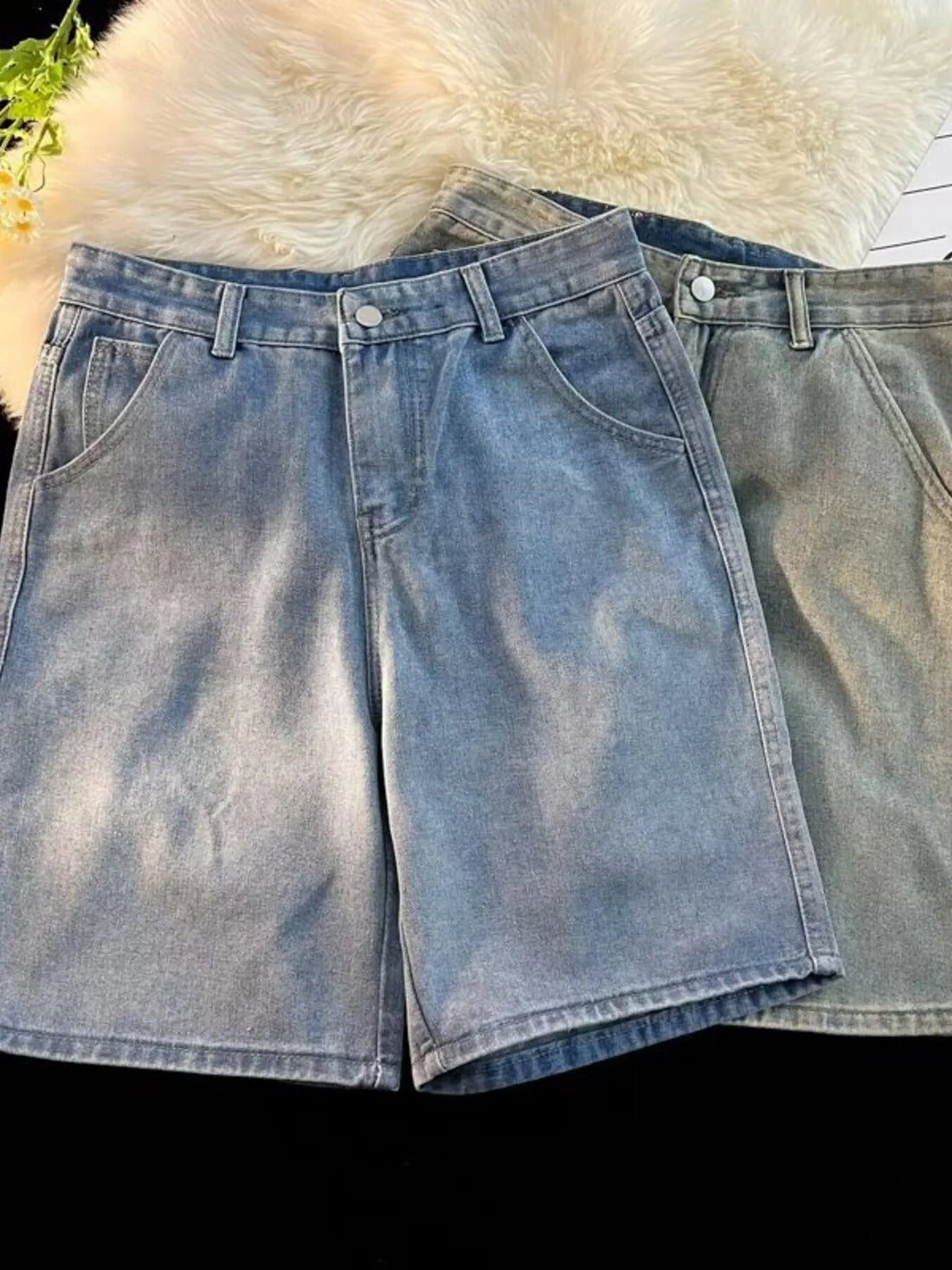 Men's Full Size High-Waisted Wide-Leg Denim Shorts Plus Size - cas7m