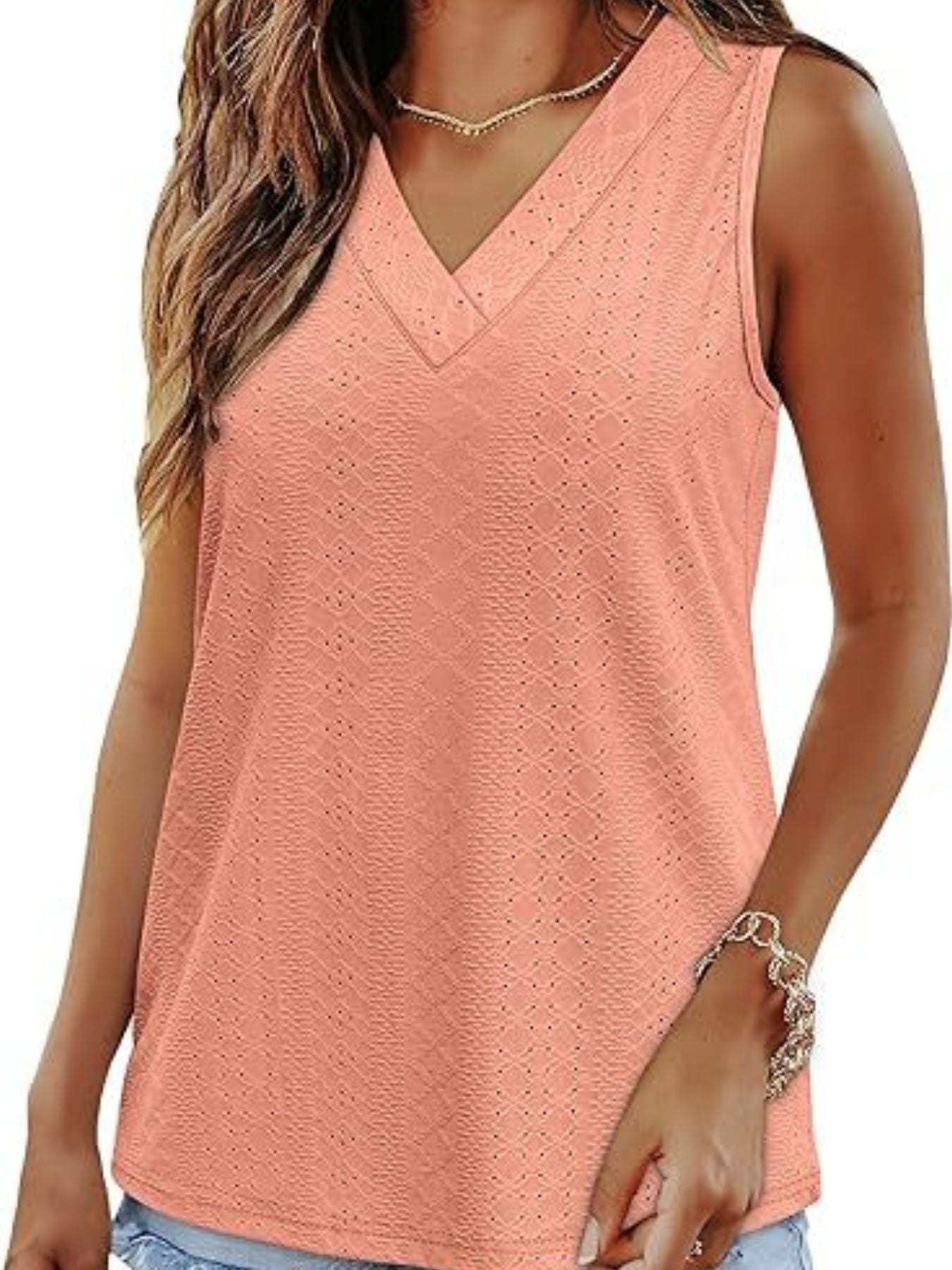 Eyelet V-Neck Tank - cas7m