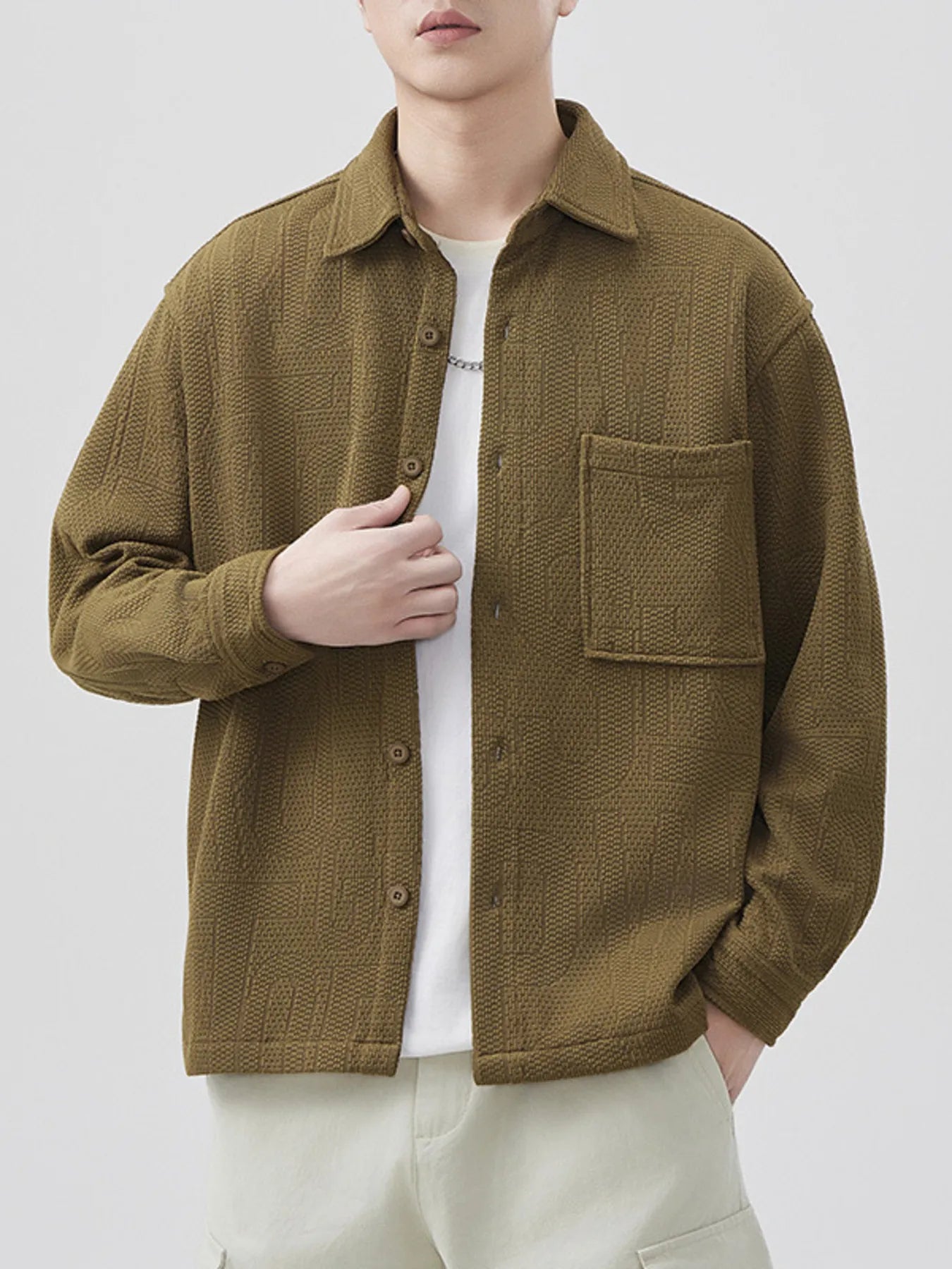 Men's Plus Size Button Up Long Sleeve Shirt - cas7m
