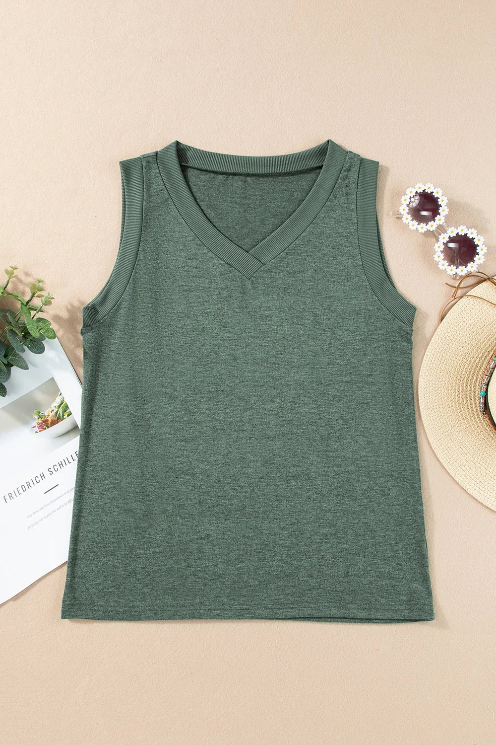 V-Neck Wide Strap Tank - cas7m