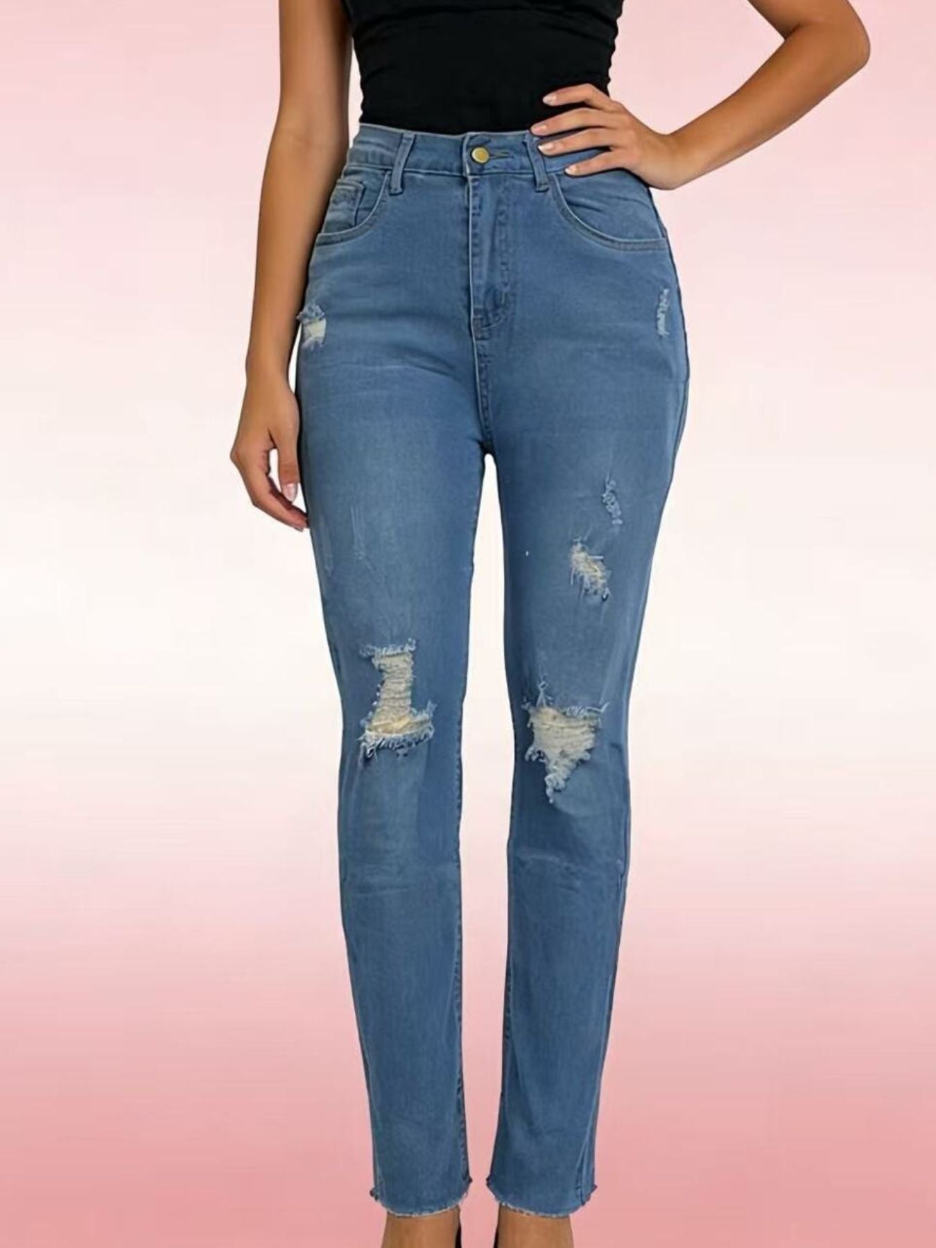 High-Waisted Distressed Jeans - cas7m