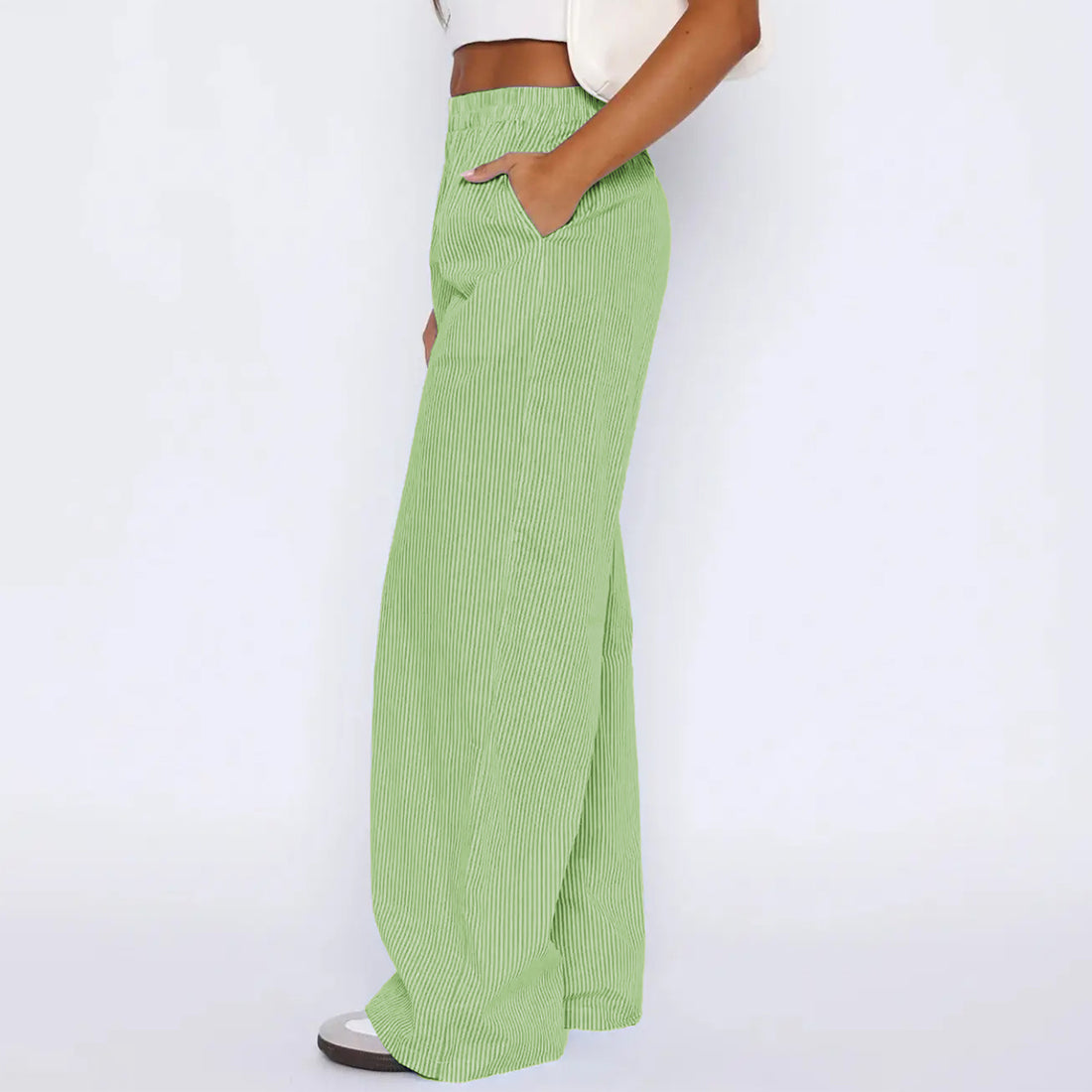 Striped Trousers With Pockets Ins Fashion Casual Wide Leg Straight Pants For Women Clothing - cas7m
