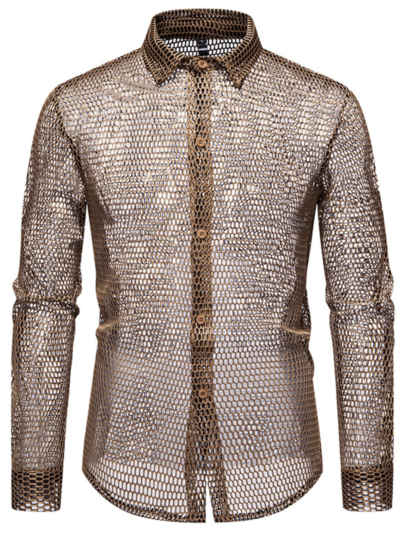 Men's See-Through Mesh Long Sleeve Shirt - cas7m
