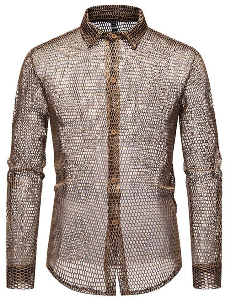 Men's See-Through Mesh Long Sleeve Shirt - cas7m