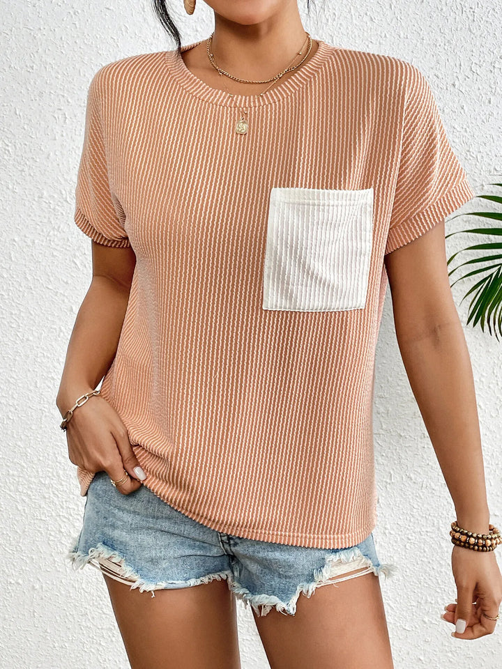 Ribbed Contrast Pocket T-Shirt - cas7m