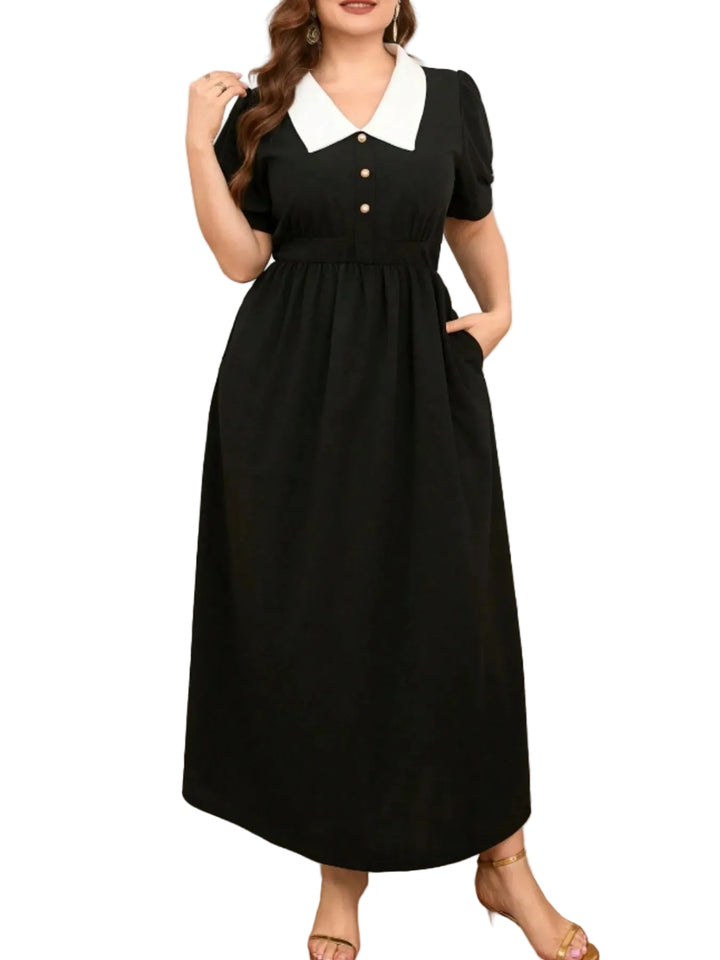 Plus Size Contrast Collar Short Sleeve Dress - cas7m
