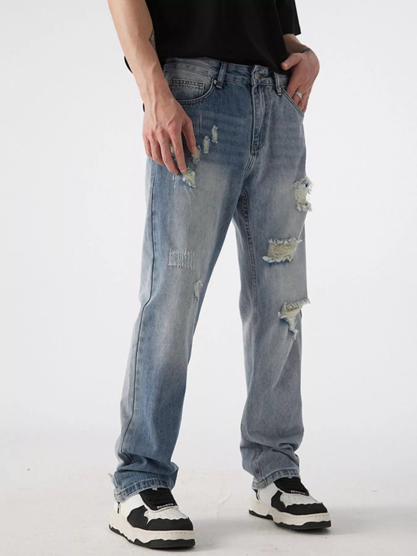 Men's Distressed Wide Leg Jeans - cas7m