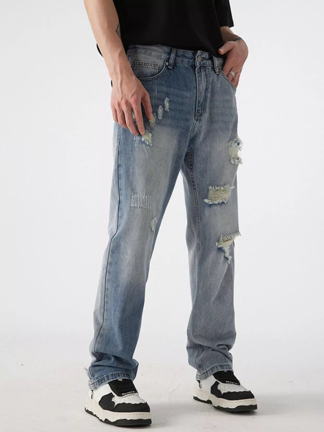 Men's Distressed Wide Leg Jeans - cas7m