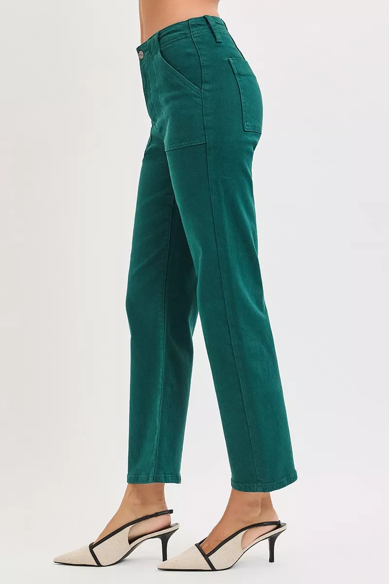 RISEN High Rise Ankle Flare Patch Pocket Jeans - cas7m
