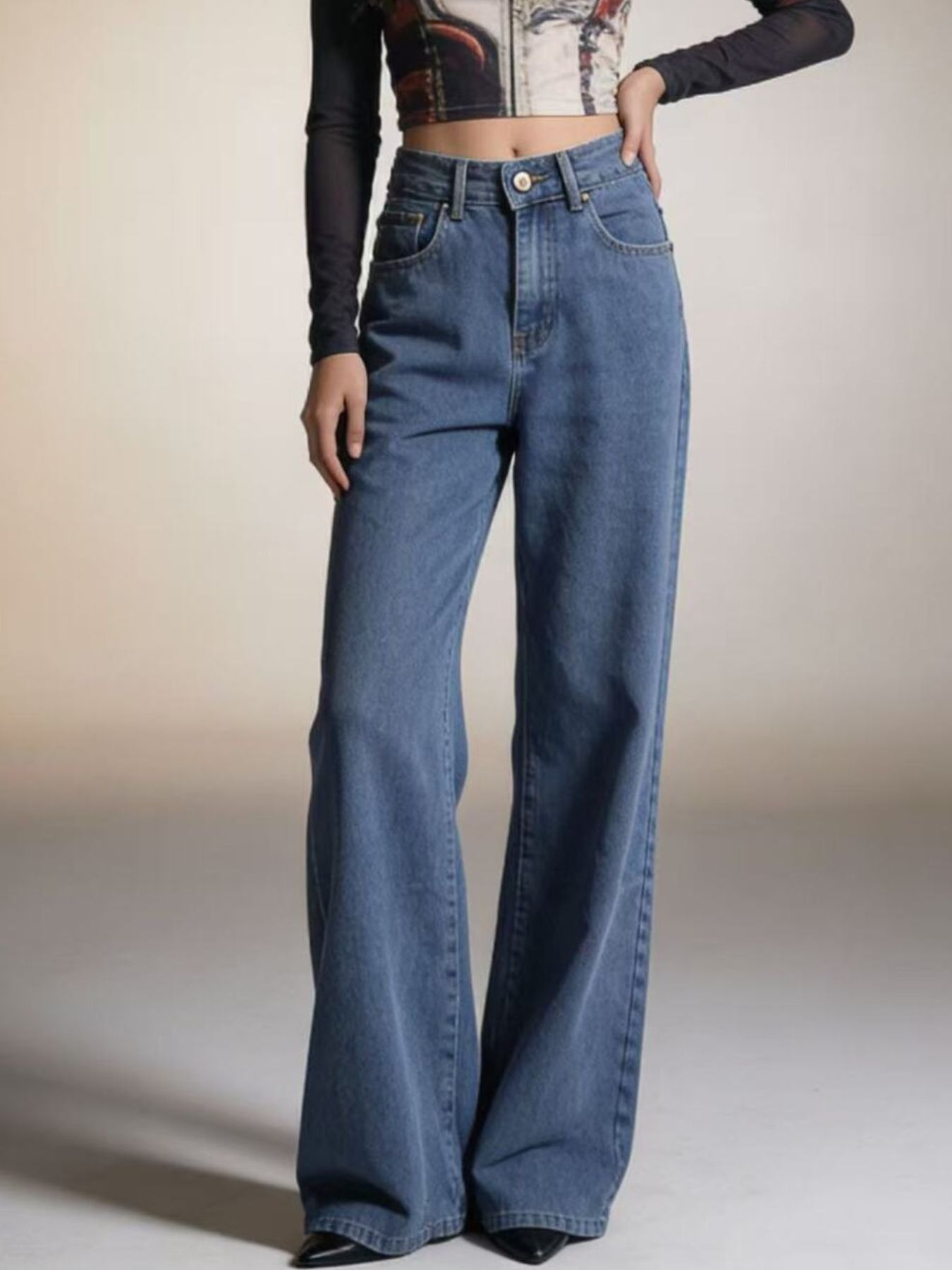Bow Back Wide Leg Jeans - cas7m
