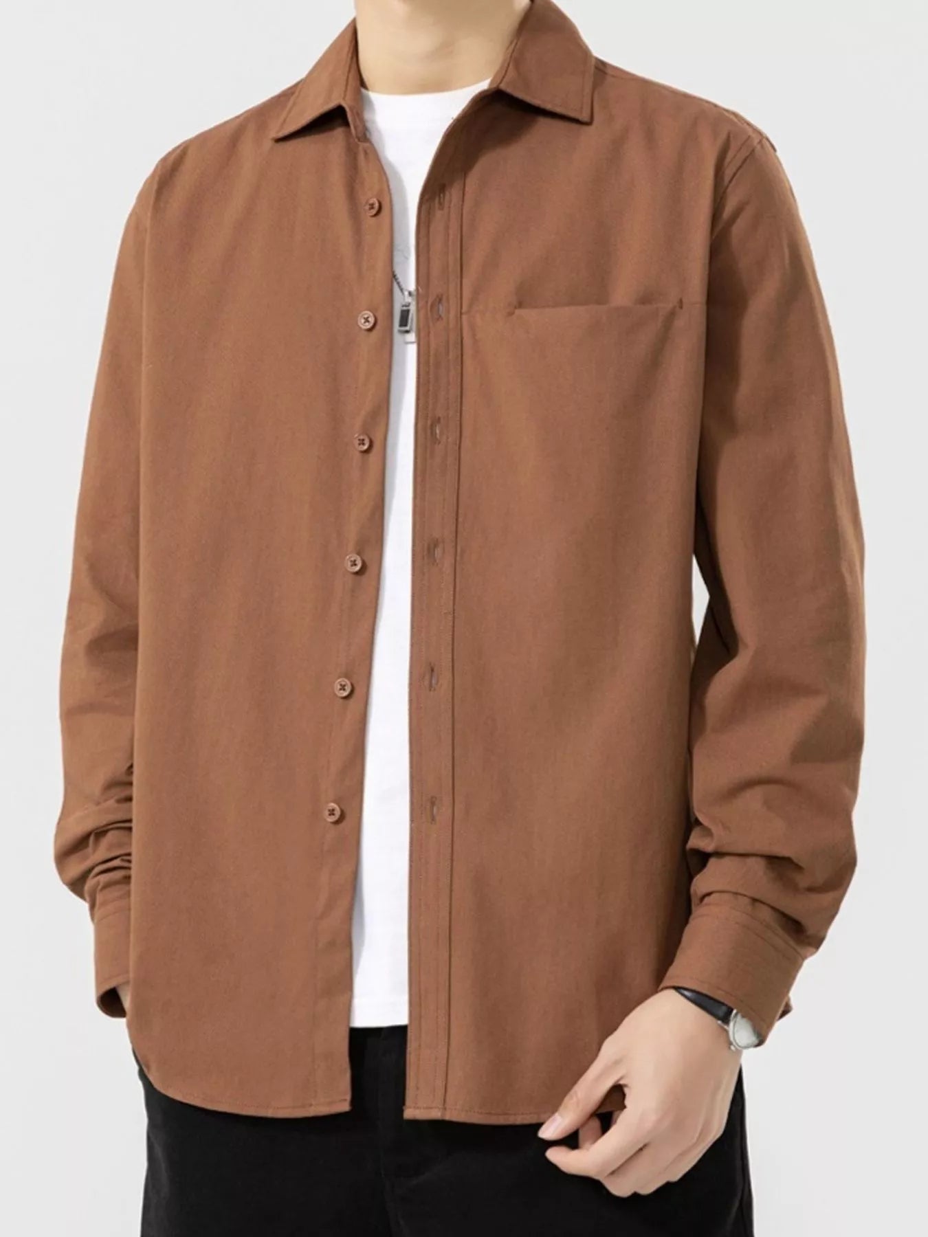 Men's Plus Size Button Up Long Sleeve Shirt - cas7m
