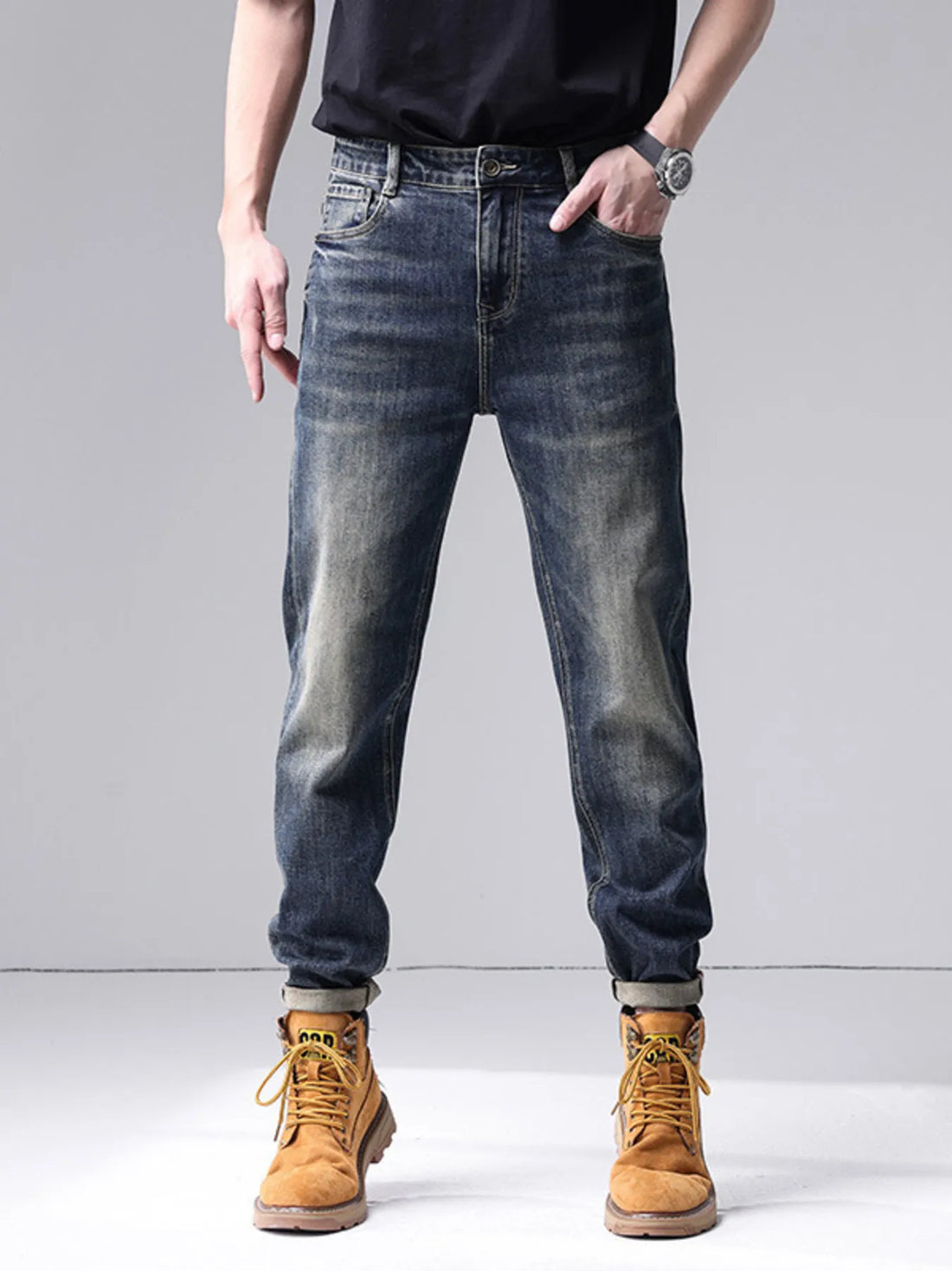 Men's Washed Straight Leg Jeans - cas7m