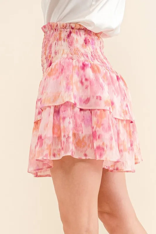 And The Why Printed Lurex Smocked Waist Tiered Skort - cas7m