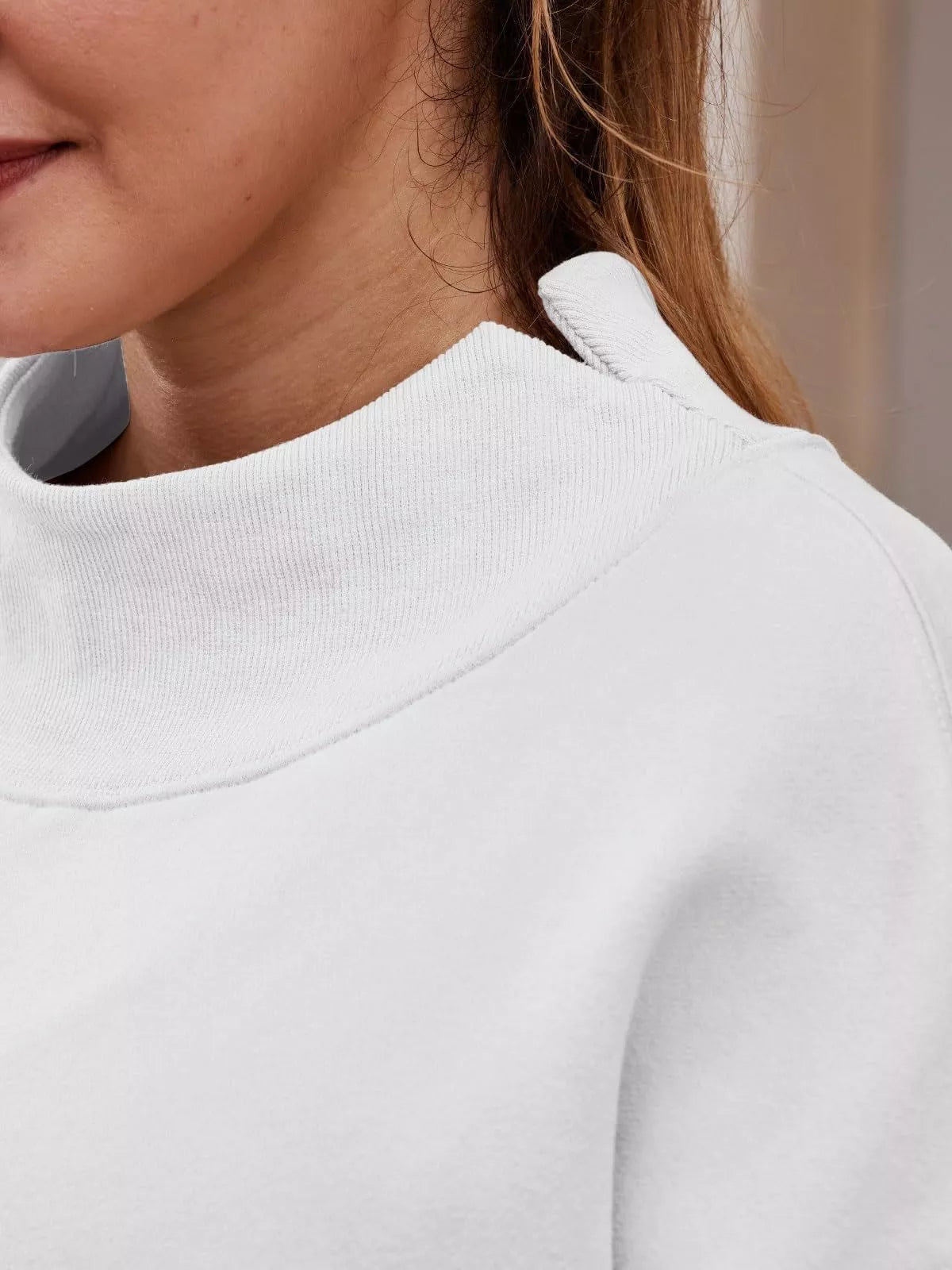 Mock Neck Dropped Shoulder Sweatshirt - cas7m