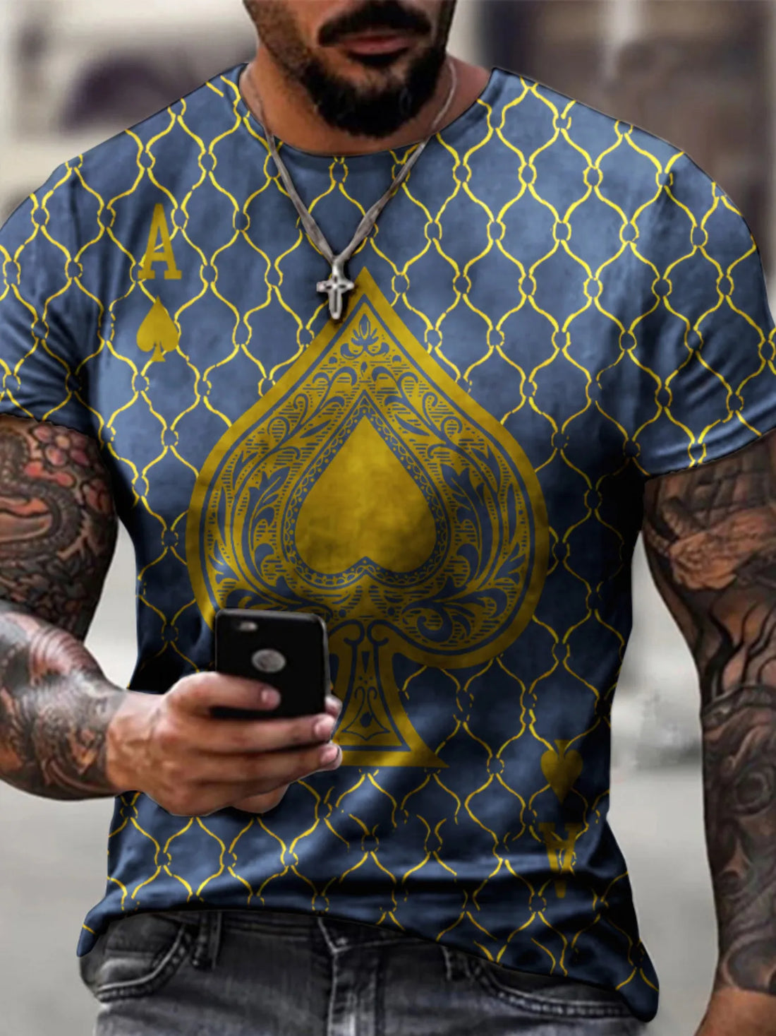 Men's Full Size Ace of Spades Graphic Print T-Shirt Plus Size - cas7m