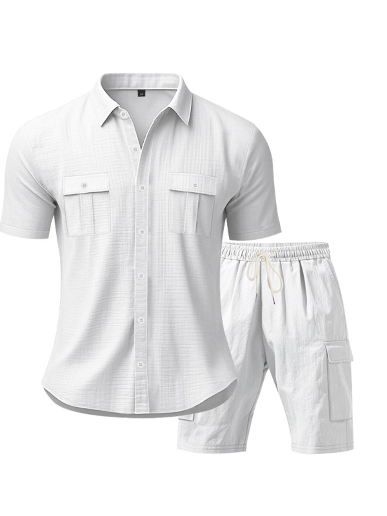 Men's Full Size Button Up Shirt and Shorts Set Plus Size - cas7m